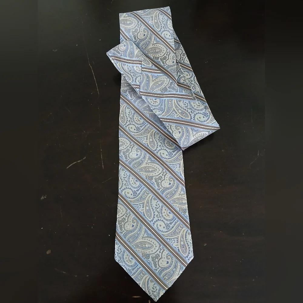 Pronto Uomo Elegant Blue and Silver Paisley Tie